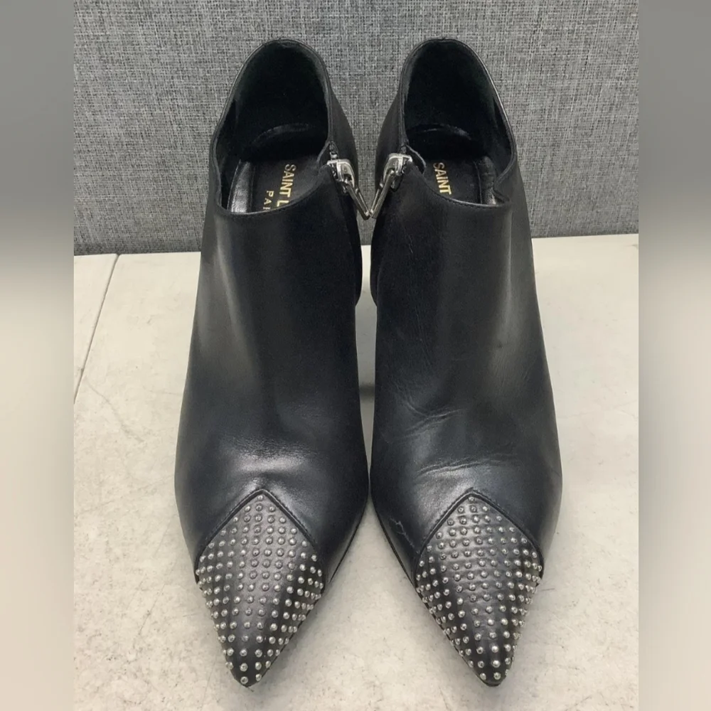 Saint Laurent Paris Palladio Black With Studs Leather Ankle Boots